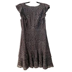 Loft lace dress. Flattering/professional/sexy. Dark grey. Double layered.